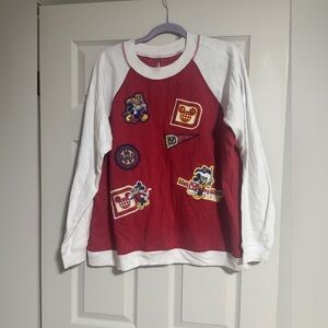 Women’s Disney Parks Raglan sweatshirt with Patch Graphics - Red & White xxl